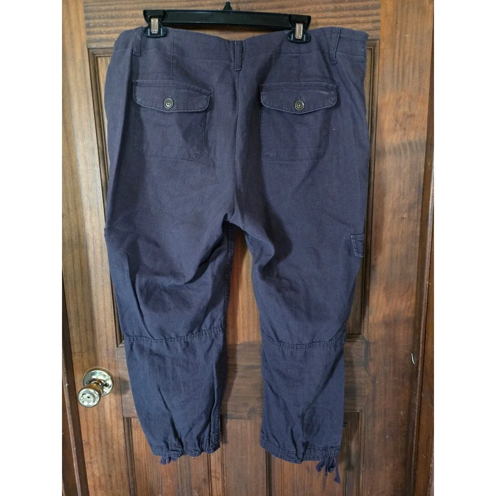 RuffHewn Womens Linen Blend Cargo Crop Pants Gray Size 14 Drawstring Tie Hem‎